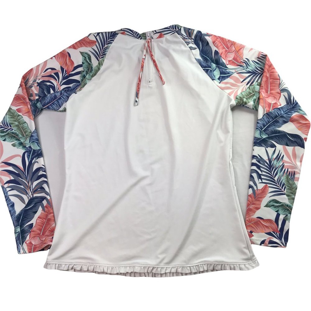 Rash Guard Shirt Long Sleeve Swim Shirt. White Raisins Brand Floral Hawaiian XL